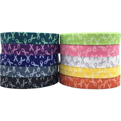 Breast Cancer Awareness Printed Fold Over Elastic 10 Yards 16mm FOE Webbing Diy Hair band Sewing decoration Accessories