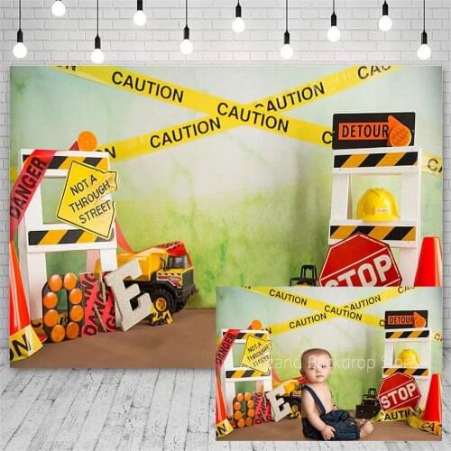 Avezano Photography Backdrops 1st Birthday Party Construction Caution Helmet Backgrounds Photo Studio Photozone Photocall Decor