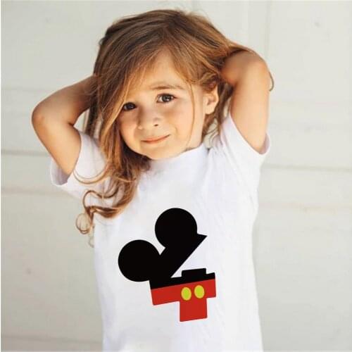 Disney Number 2 3 4 5 6 7 8 Graphic Kids Clothes Mickey Mouse Letter Print O-Neck Tshirts Birthday Cartoon T Shirt For Girls