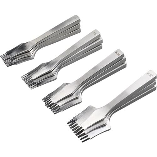 3Pcs/Set Leather Craft Tool Stainless Steel Hole Chisel Graving Stitching Punch Tools French Style Polished Tooth Pricking Iron