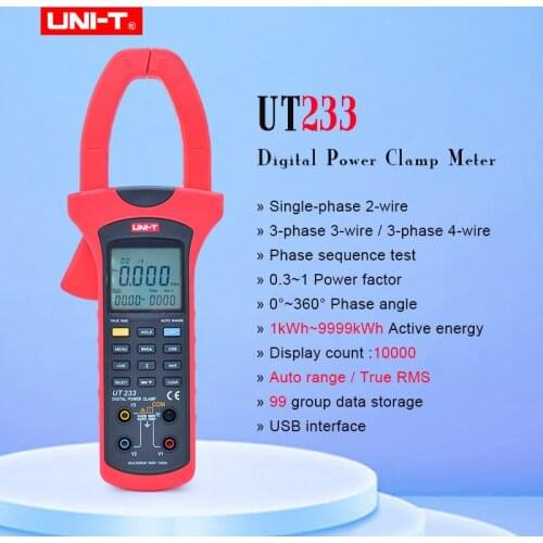 UNI-T UT233 handheld power and harmonics clamp meters,voltage/ current/active/reactive power/power factor/phase angle test