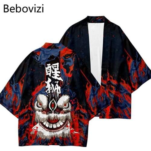 Chinese Style Lion Wake Cardigan Kimono Harajuku Women Men Japanese Yukata Female Streetwear Traditional Anime Haori Jacket
