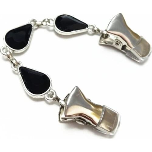 Black Crystal Water Drop Cardigan Clothing Clips Women Sweater Flexible Button Buckle filigree cinch with Shawl Dress