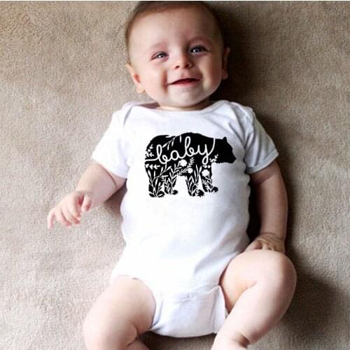 DERMSPE Cute Cartoon Bear Graphic Print Baby Bodysuit Soft Short Sleeved Boys Girls Romper Newborn Baby Toddler Jumpsuit