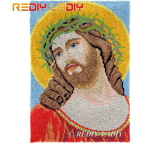 Latch Hook Rug Saint Jesus Plush Wall Tapestry Kits DIY Carpet Rug Chunky Yarn Cushion Arts & Crafts Crochet Floor Mat 61*88cm