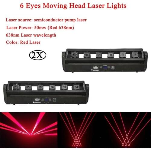 2Pcs/Lot 180W Red 638nm 6 Eyes Moving Head Laser Lights Projector Stage Lighting arty Dance Disco DJ Music Holiday Xmas Lights