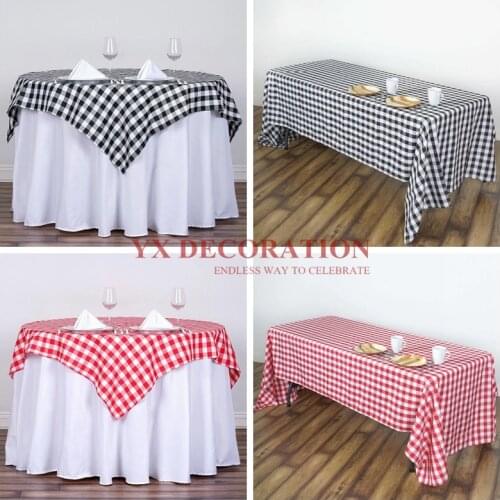 Hot Sale Checkered Gingham Polyester Table Cloth Overlay Round Rectangle Tablecloth For Banquet Wedding Event Decoration
