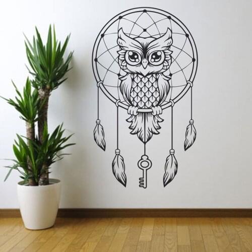 Dreamcatcher Owl Detaled Wall Sticker Home Decor Bedroom Vinyl Removable Murals Key Feather Decoration Wallpaper Modern 3884