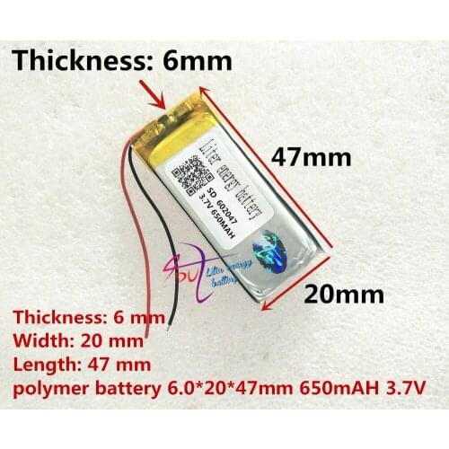 Best battery brand 3.7V polymer lithium battery 062047 602047 650mah MP3 recording pen point reading pen driving recorder