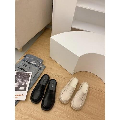 Small leather shoes women spring and summer gentle shoes flat bottom all-match one-step womens shoes Baotou half slippers