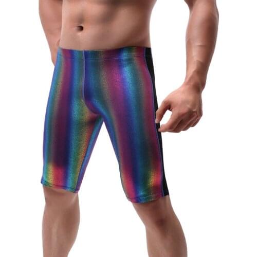 Men Long Johns Male Sexy Elastic Fitness Shorts Pants Men Underwear Striped Shinning Homme Male Gauze Nightclub Stage Costume