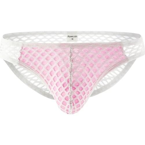 Men Contrast Color Hallow Out Sexy Lingerie Thongs Fishnet Sheer Briefs Underwear Low Waist Bulge Pouch Panties for Nightclub