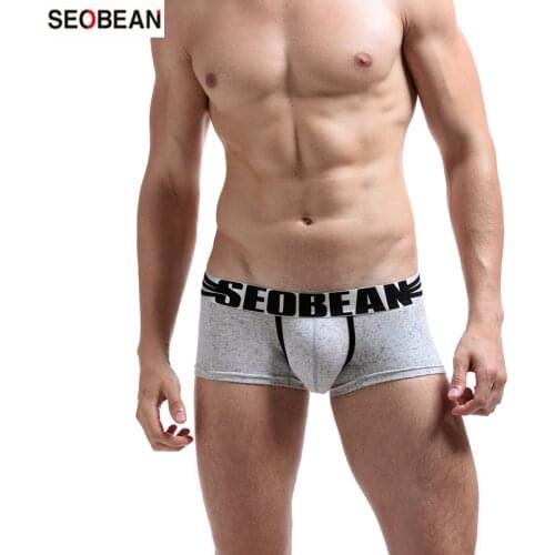 SEOBEAN Mens Underwear Fashion Color Dot Mens Low Waist Cotton Knitting Breathable U-pouch Bag Push Up Boxers