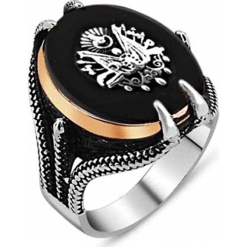 Silver Black Stone Eagle Claw Ottoman State Coat Of Arms Men 'S Ring