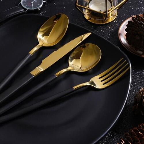 Gold Cutlery Tableware Stainless Steel Steak Knife Fork Spoon Dinnerware Set Retro Dinner Set Zero Waste Kitchen Device Sets