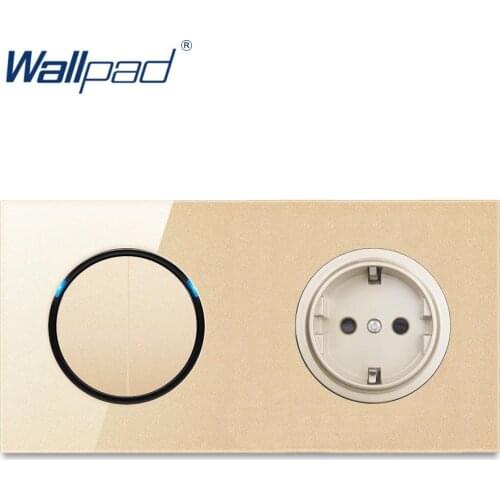 Wallpad 2 Gang 2 Way With 16A EU German Wall Power Socket Outlet Gold Crystal Glass Panel Grounded