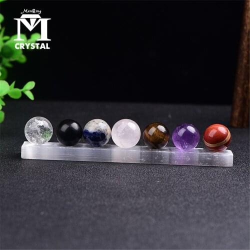 Natural Crystal Ball Seven Chakras Reiki Yoga Healing Crystal Sphere Beads Seven Star calcite base Home Decor