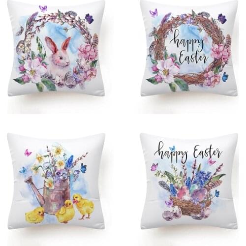 45*45cm Easter Pillow Cover Bunny Rabbit Ptint Sofa Cover Cushion Cover Square Throw Pillow Case Custom Home Decoration J60