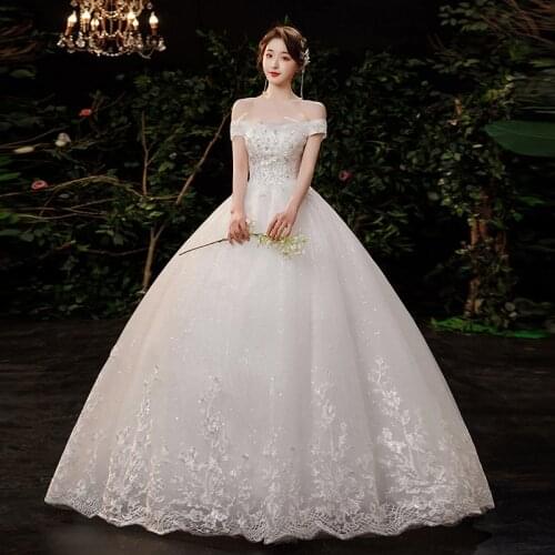 2021 New Elegant Boat Neck Wedding Dress Shining Sequins Gown Plus Size Custom Made Bridal Dresses Vestido De Noiva