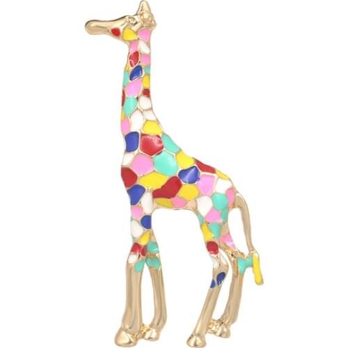 New Arrival Rainbow Color Enamel Giraffe Brooch Pins for Women