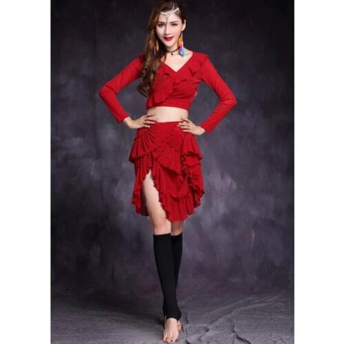 New belly dance costume Crop. Top+Long Skirt 2pc/set Suit for womens Performance suit Belly dance wear Training Clothing