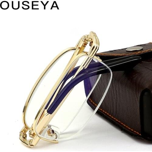 Reading Glasses Anti-Blue Ray Unisex Folding Men Women Foldable Presbyopia Reader Half Frame Hyperopia Diopter Eyeglasses