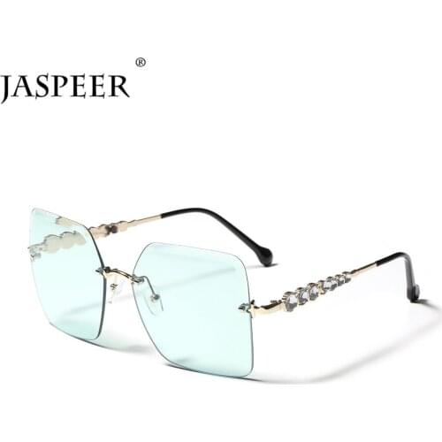 JASPEER Square Sunglasses Women Vintage Rimless Sun Glasses Men UV400 Driving Eyeglasses Fashion Eyewear Brand Designer Shades