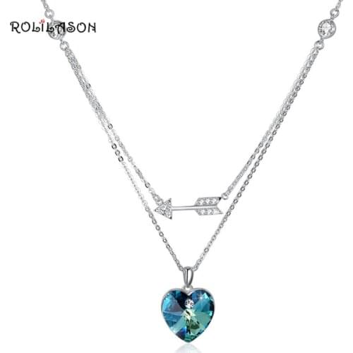 ROLILASON 925 sterling silver small fresh heart-shaped necklace pendant color zircon anniversary sp74