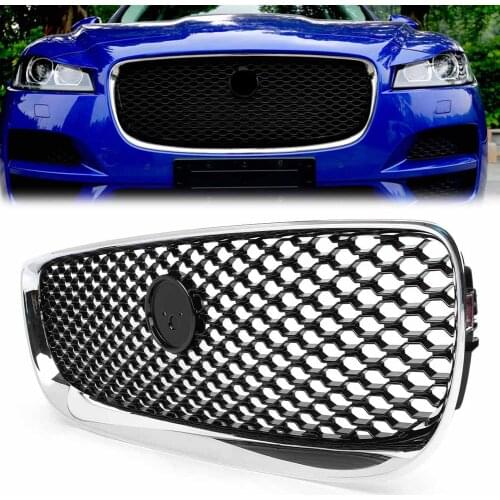 Front Grille Upper Mesh Grill For Jaguar XE 2015 2016 2017 2018 Auto Car ABS Accessories Black Chrome with emblem