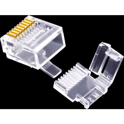 50pcs Cat6 Flat Cable RJ45 Connector，Short Body UTP 8P8C Modular Ethernet Network Plugs MaxOD 0.65mm Gold-Plated