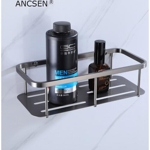 Bathroom Shower Shelf Gun-Grey Stainless Steel Corner Storage Rack Shampoo Soap Cosmetic Shelves Wall Mounted Kitchen Shelf