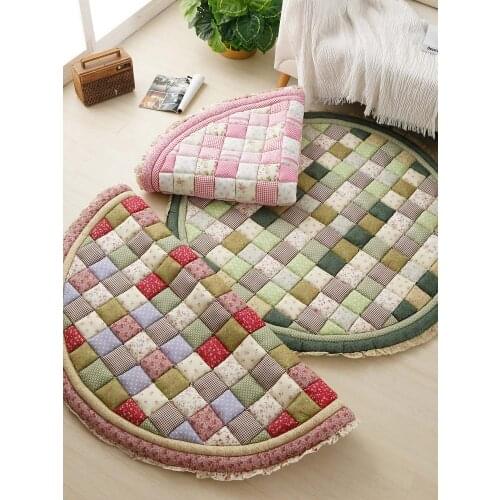 Luxury Round Home Boho style decoration Four Seasons Cotton Quilt Thicken grid handmade rug Tatami door MATS Living Room carpet