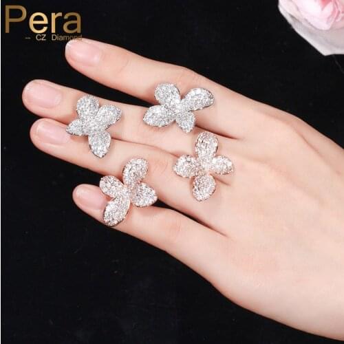 Pera New Fashion Silver Color Ear Jewelry AAA Big Leave Shape Cubic Zirconia Women Flower Stud Earrings for Best Friend E011