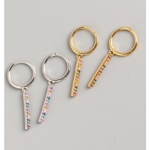 8.5mm 18k gold Authentic 925 Sterling silver Prong Colored Zircon aaa+ Hoop Huggie Earrings Fine jEWELRY TLE1107