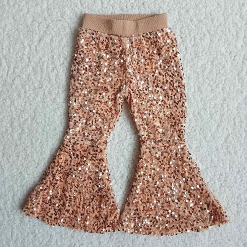 Fashion Kids Flare Pants Girls Sequins Beller Pants Toddlers Gold Color Elastic Waist Boot Cut Pant