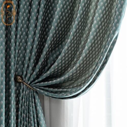 Nordic High-end Imitation Silk Curtain Geometric Jacquard Blackout Curtains for Living Room Bedroom Bay Window Luxury Curtains