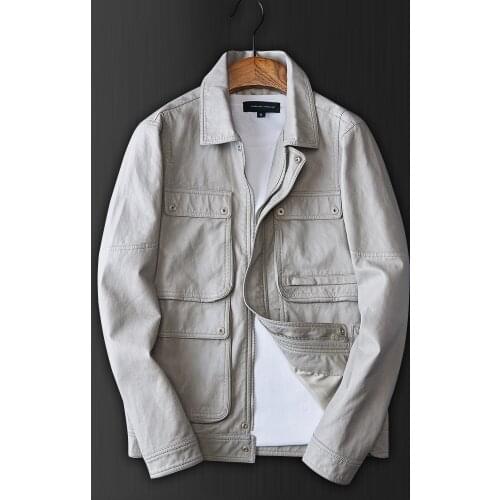 Style leather 2020 Mens slim handsome young men autumn motorcycle jacket beige black Camouflage P1901