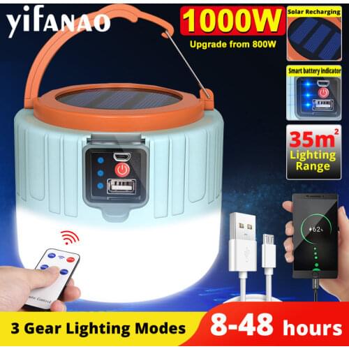 Solar LED Camping Light USB Rechargeable Bulb For Outdoor Tent Lamp Portable Lanterns Emergency Lights For BBQ Hiking Drop ship