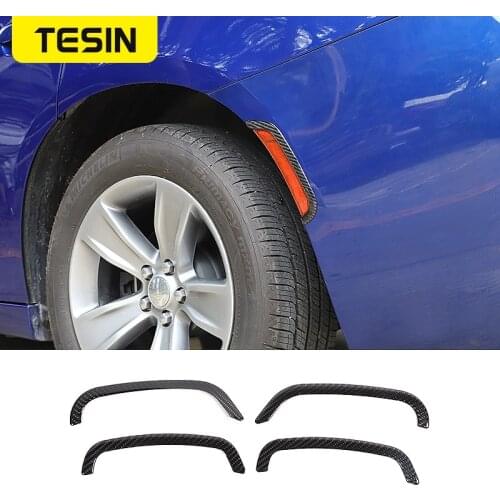 TESIN Soft Carbon Fiber Car Wheel Eyebrow Headlight Decoration Strip Stickers For Dodge Charger 2015+ Black Car Accessories
