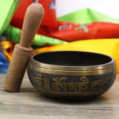 Tibetan Buddha Sound Bowl Buddhist Feng Shui Ornaments Musical Meditation Hammer Copper Collectibles Retro Home Decorations