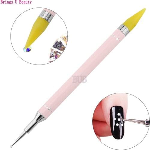 1 PC 2 Way Wax Nail Dotting Pen Pick Up Rhinestone Paint Speck or Flower Decoration Pencil Self-Adhesive Dot Head Tips Manicure