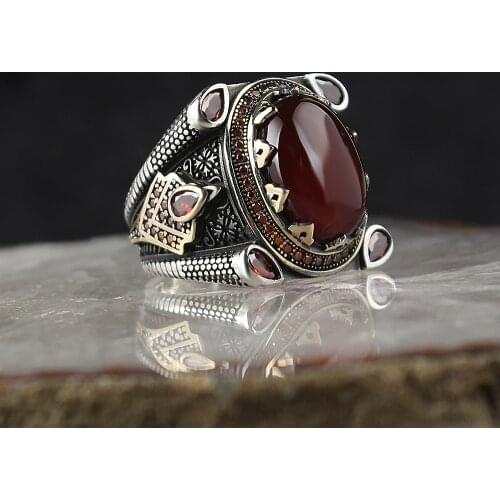 Ethnic Burgundy Agate Gemstone 925 Sterling Silver Men 'S Ring