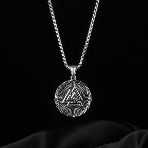 Vintage Stainless Steel Valknut Viking Necklace Men Norse Vegvisir Compass Necklace Pendant Fashion Pagan Amulet Jewelry Gift