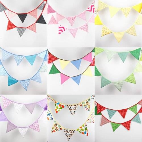 3.2M 12flags Vintage Fabric Bunting Wedding Birthday Party Decoration Baby Shower Photo Prop Room Garden Garland Home Decor
