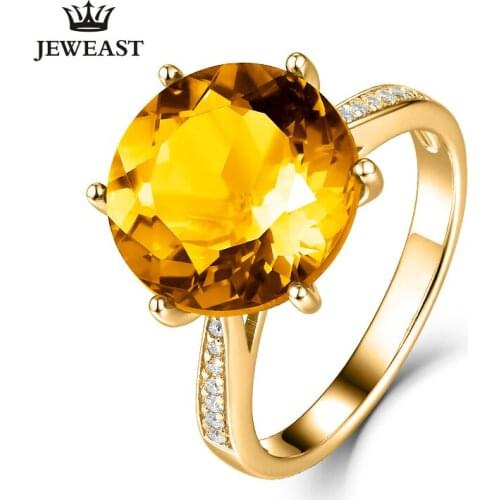 MAQ Natural Citrine 18K Pure Gold 2020 New Hot Selling Top Ring Women Heart Shape Ring For Ladies Woman Genuine Jewelry