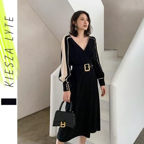 Luxury Dresses 2020 New French Style Chiffon Patchwork Dresses Office Lady Sexy Evening Party Midi Dress Women Designers