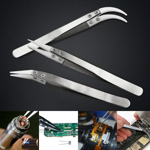 1pcs Anti-static Stainless Steel Ceramic Industrial Tweezers Maintenance Tools Precision Curved Straight Tweezers Repair Tools