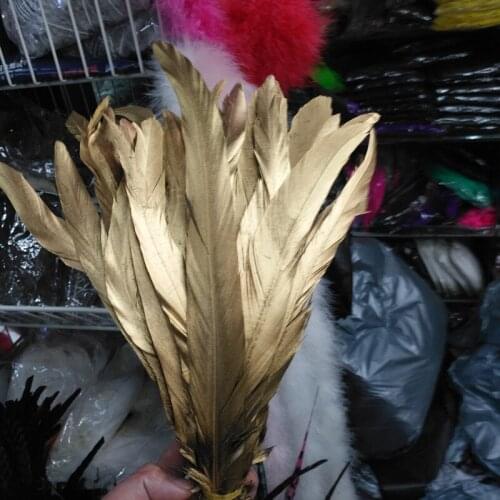100pcs beautiful double-sided spray golden yellow natural cock tail feather 10-12 inch /25-30 cm decorative accessories