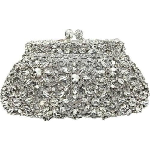 17x12CM Shell-shaped Metal Diamond Women Solid Color Rhinestone Dinner Bag Gem Bag Clutch Bag Chain Bag a6666