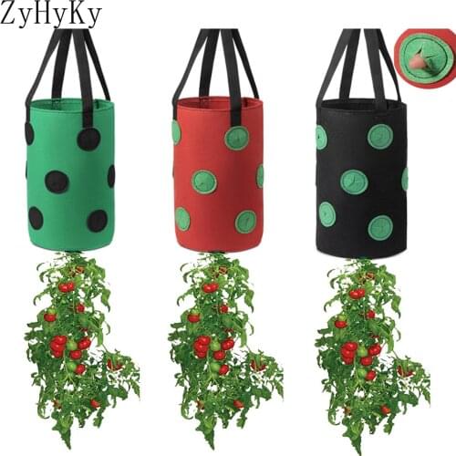 2PCGrowing Bag Plant Hanging Baskets Hanging Strawberry Planting Feltcloth Planting Container Bag Thicken Gardening Supplies